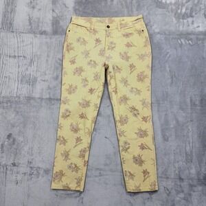 Studio By Denim &‎ Co Jeans Womens 8 Yellow Floral Mid Rise Ankle Stretch Twill
